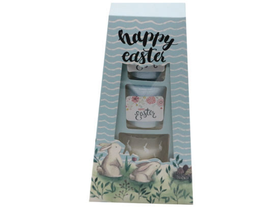 4.5oz Easter Festival Set of 3 Glass Candle with Spray and Decal Paper in Color Box