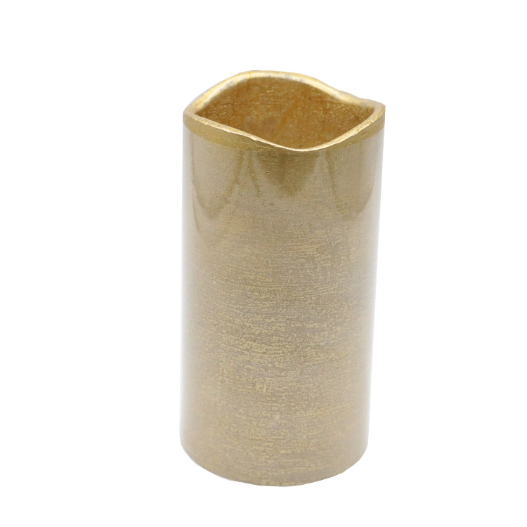 Flameless LED Pillar Candle with Gold Lacker for Home Decor