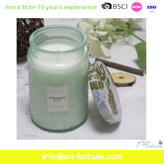 Hand Made Glass Jar Candle with Wooden Lid for Home Decor