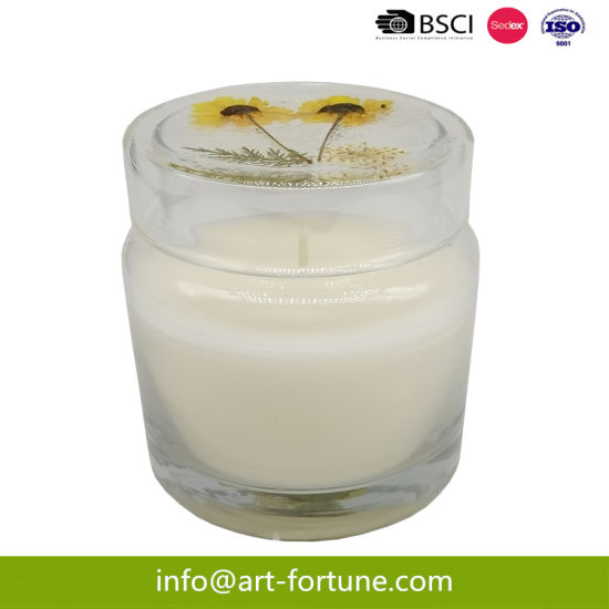 7.5oz Wholesale Clear Glass Scented Candle with Flowers Lid