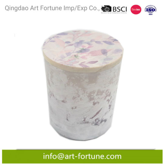 Gradient and Powder Paint Glass Scented Candle with Flower Paint Wooden Lid for Home Decor