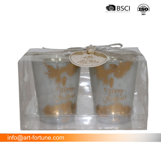 Electroplate and Laser Engrave Glass Tealight Candle Holder with Spray Inside in Pet Box