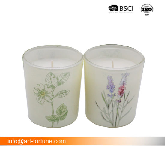 Spray and Silkscreen Finish Scented Glass Candle with Lid for Home Decor