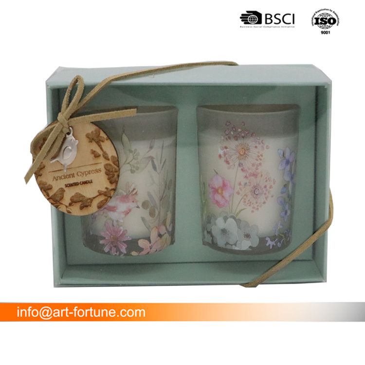 Set of 2 Scented Glass Jar Candle with Decal Paper in Gift Box