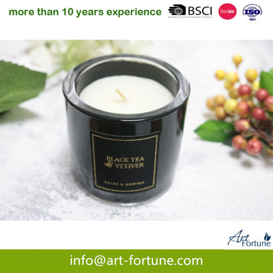 Outer Black Sprayed Scented Glass Candle with Fabric Label