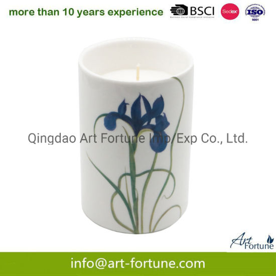 Scent Ceramic Candle with Flower Decal Paper for Home Decor