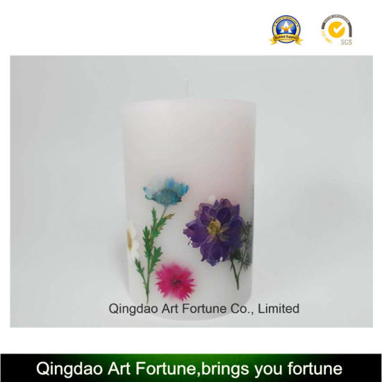 Handmade Flower Inclusion Pillar Candle for Home Decor