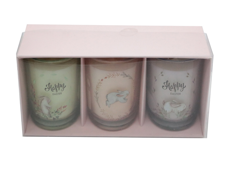 Set of 3 Glass Candle Gift Set with Decal Paper in Pet Box for Home Decor