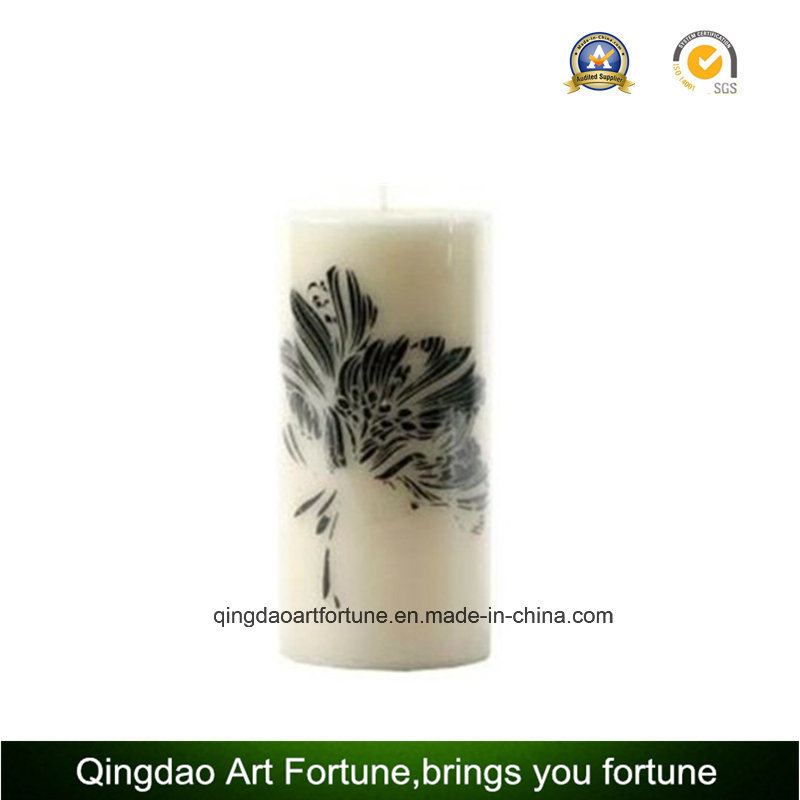 Carved Pillar Candle with Embossed Pattern on The Surface for Home Decoration