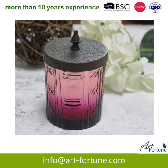 Sprayed Glass Candle with Metal Lid for Home Decor