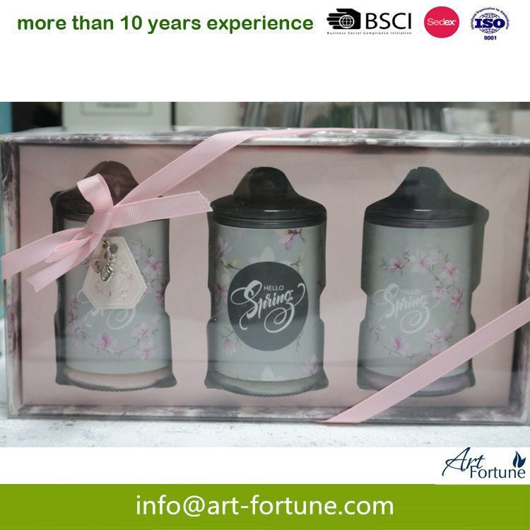 Set of 3 Scent Soy Wax Glass Jar Candle in Gift Box for Home Decor