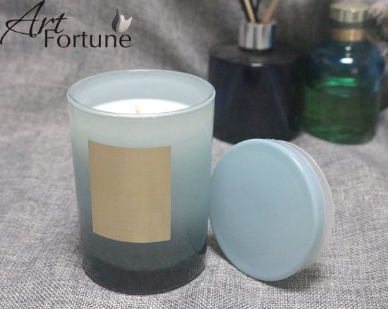 Blue Glass with Sticker Handpoured Scented Candle with Blue Glass Lid for Home Decor