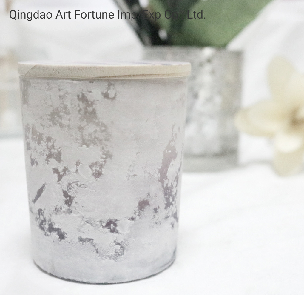 Gradient and Powder Paint Glass Scented Candle with Flower Paint Wooden Lid for Home Decor