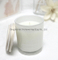 Scented Glass Votive Candle with White Color Coating Inside Silkscreen Pattern on The Surface of Glass Cup and Flower Painted Wooden Lid