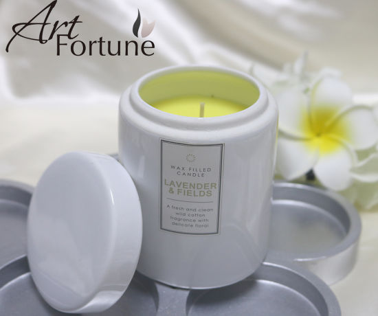 High Quality White Ceramic Cup Scented Candle with Ceramic Lid for Home Can Be Customized