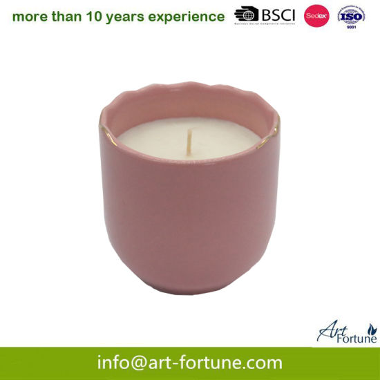 Shaped Ceramic Scent Jar Candle with Wooden Lid for Home Decor