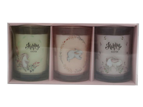 Set of 3 Scented Glass Candle with Decorative Paper in Color Box for The Festival and Home Decor