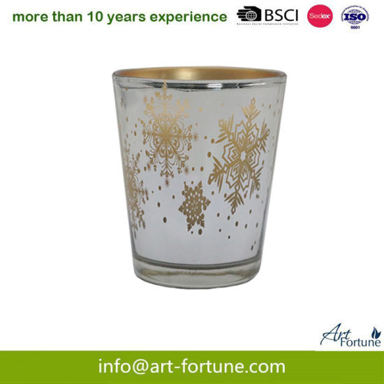 Color Sprayed Snow Laurel Perfumed Glass Jar Candle with Silver Plating for Christmas