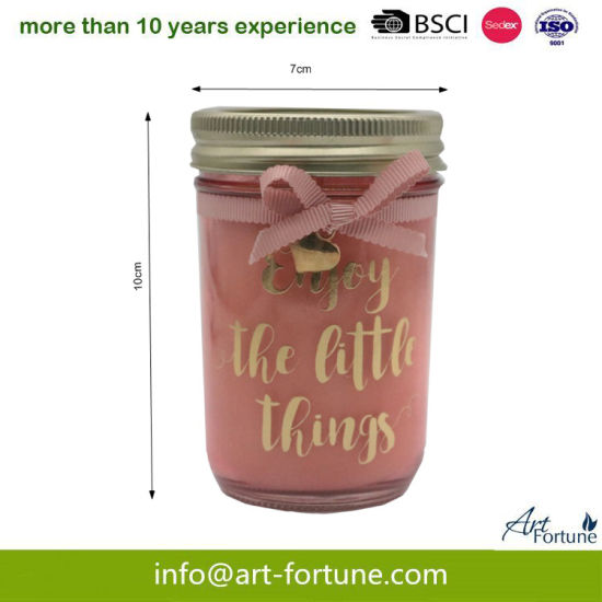 Scented Wax Filled in Glass Jar with Color Label and Bow for Party