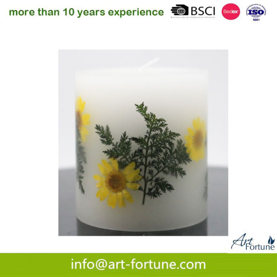 Scent Hand Made Pillar Candle with Dry Flower for Home Decor