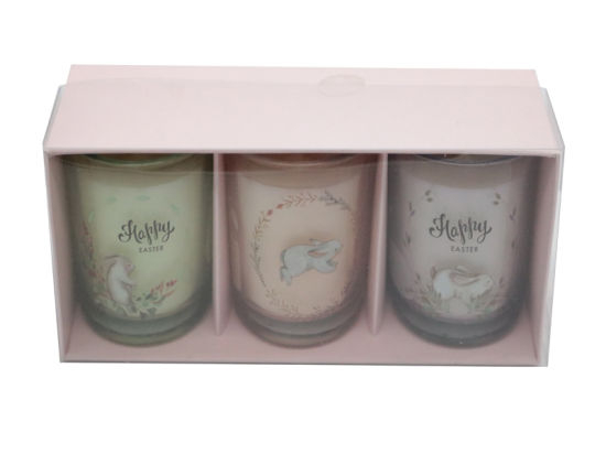 Set of 3 Glass Jar Candle Gift Set with Decal Paper in Color Box for Easter Festival