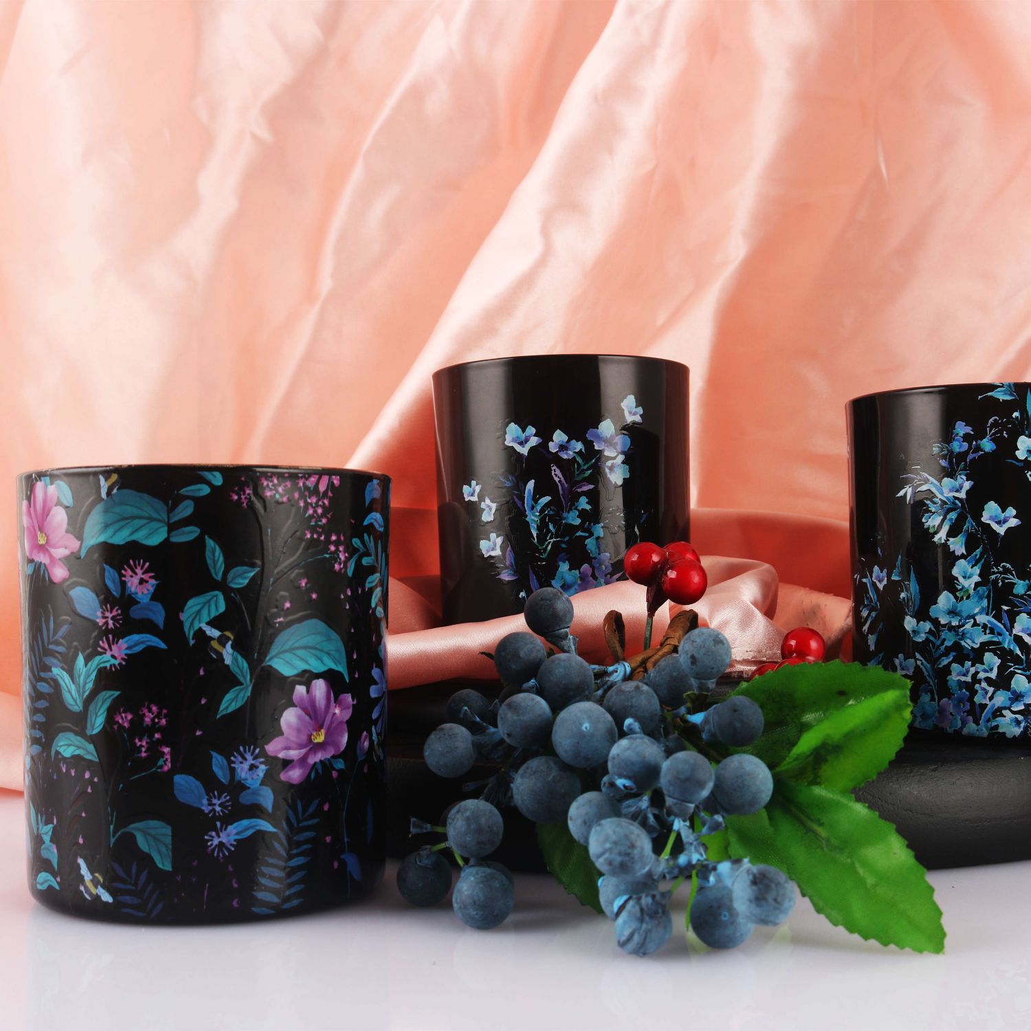 High Quality Scented Black Glass Candle with silver foil or decal paper for Home Decor