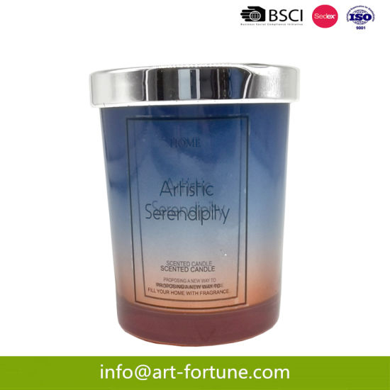 140g Paraffin Wax Scented Glass Candle with Ombre Glass Holder and Siliver Tin Lid for Home Decor
