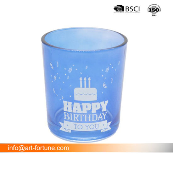 Spray Glass Candle Holder with Silkscreen for Home Deco