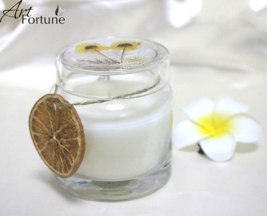 7.5oz Wholesale Clear Glass Scented Candle with Flowers Lid