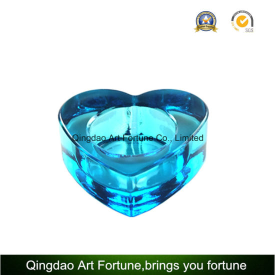 Heart Shape Blue Color Tealight Glass Candle Holder