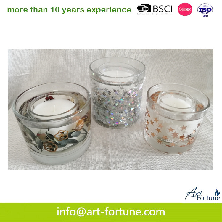 New Design Glass Candle with Dry Flower and Votive Candle Inside