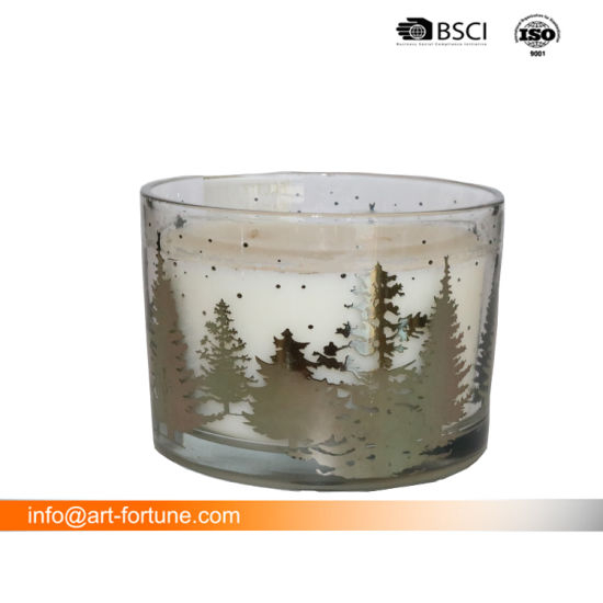 Custom Scented Candle in Large Glass Jar with Silver Paper Decal for Festival
