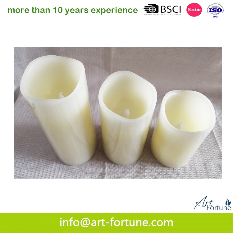 Hot Sale Flameless Pillar Candle with Waved Top-Set of 3