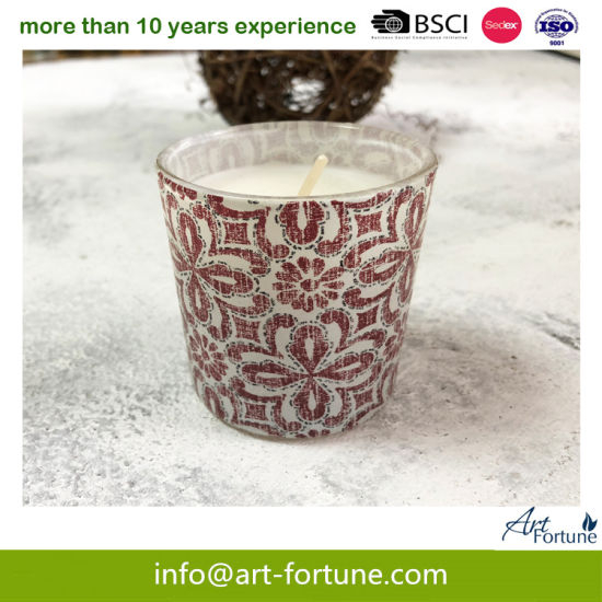 Scented Clear Glass Candle Holder with Full Wrap Decal