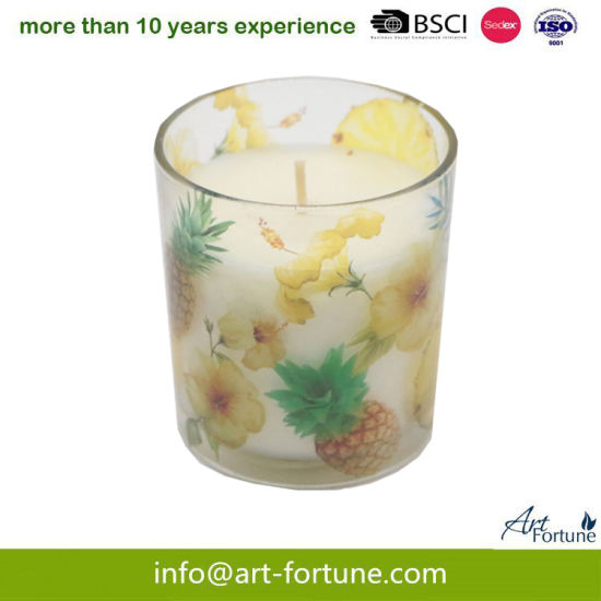120g Popular Design Glass Scented Candle in Spray Color with Paper Decal for Home Decor