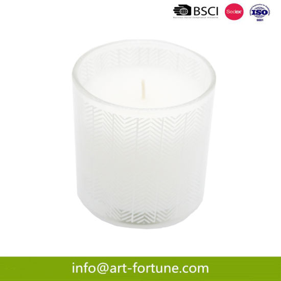 White Glass Scented Candle with Silkscreen Finish for Home Decor