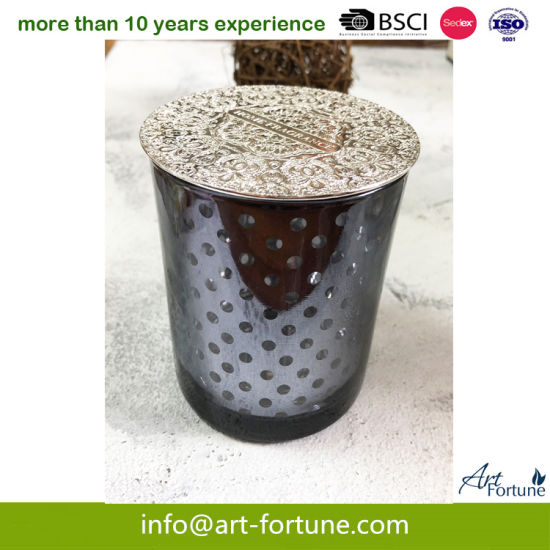 Glass Candle with Inner Electroplated and Outer Sprayed and Stainless Lid