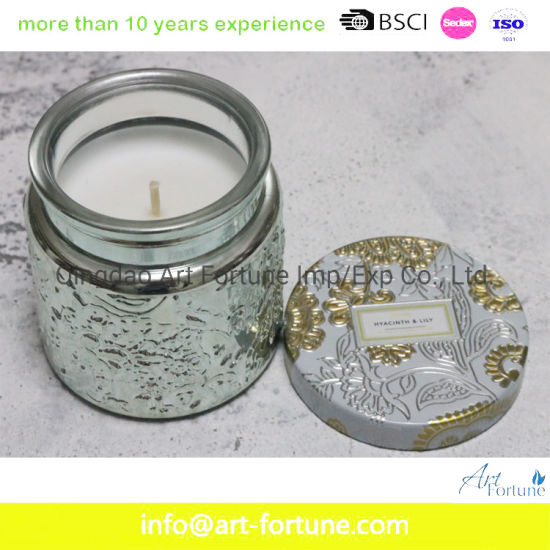 Hot Seal Glass Jar Candle with Electroplate and Mercury for for Christmas