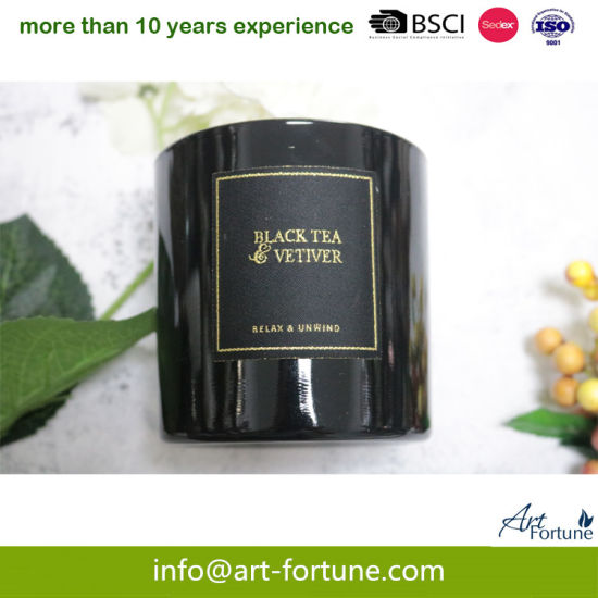 Outer Black Sprayed Scented Glass Candle with Fabric Label