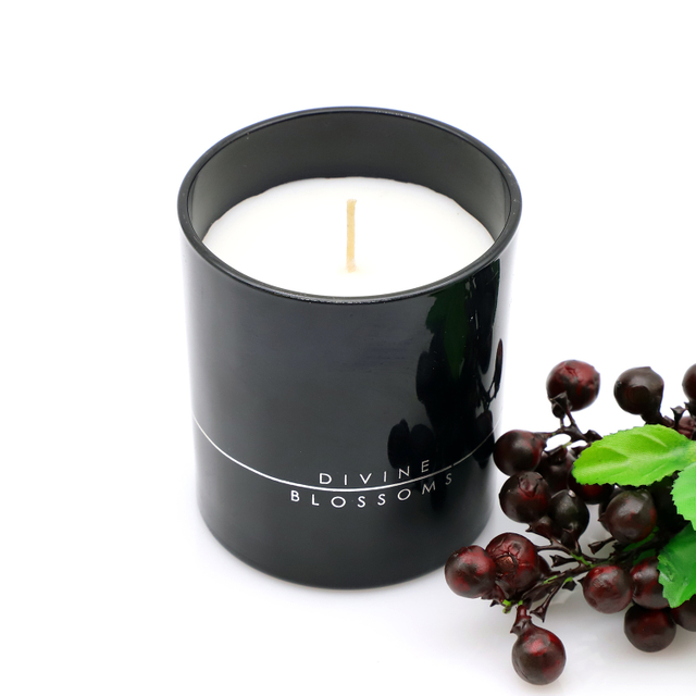 High Quality Scented Black Glass Candle with silver foil or decal paper for Home Decor