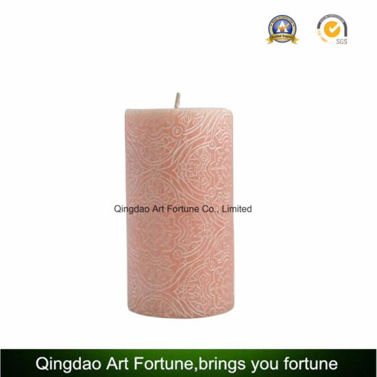 Carved Pillar Candle with Embossed Pattern on The Surface for Home Decoration