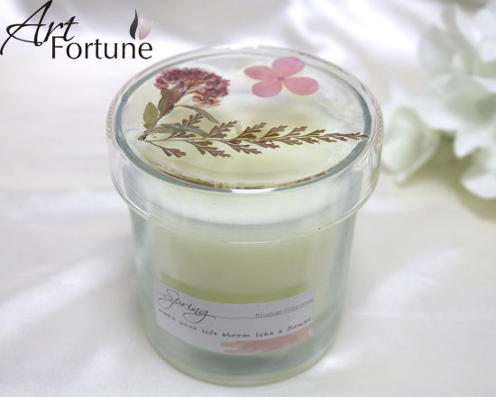 China Factory Wholesale Clear Glass Handpoured Scented Candle with Plant Lid for Home Decor