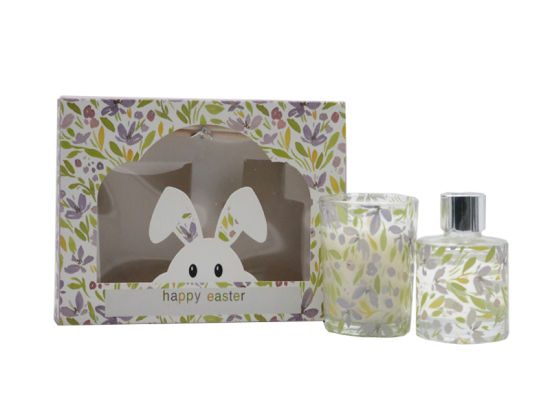 Glass Candle and Reed Diffuser with Decal Paper Gift Set for Easter Festival