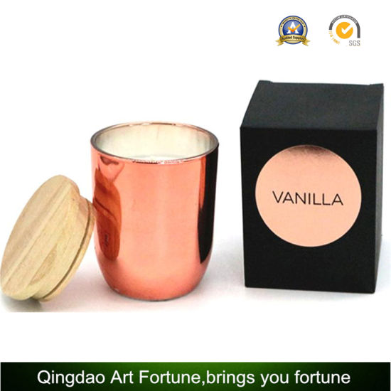 Paraffin Wax Filled Scented Luxury Candles in Copper Glass Jar with Wooden Lid in Black Golden Foil Gift Box