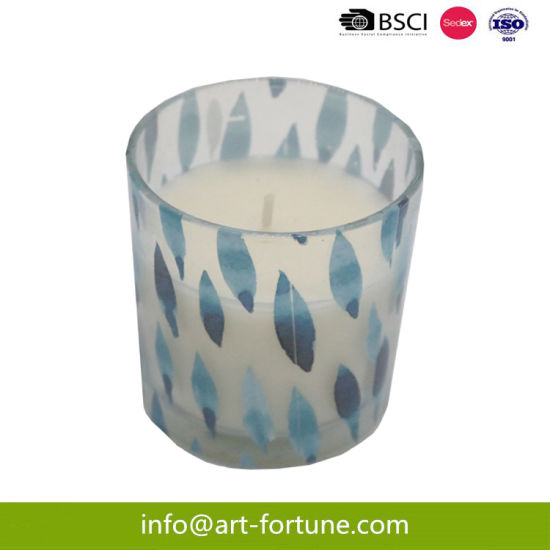 Scented Glass Candle with Paper Decal for Home Decor