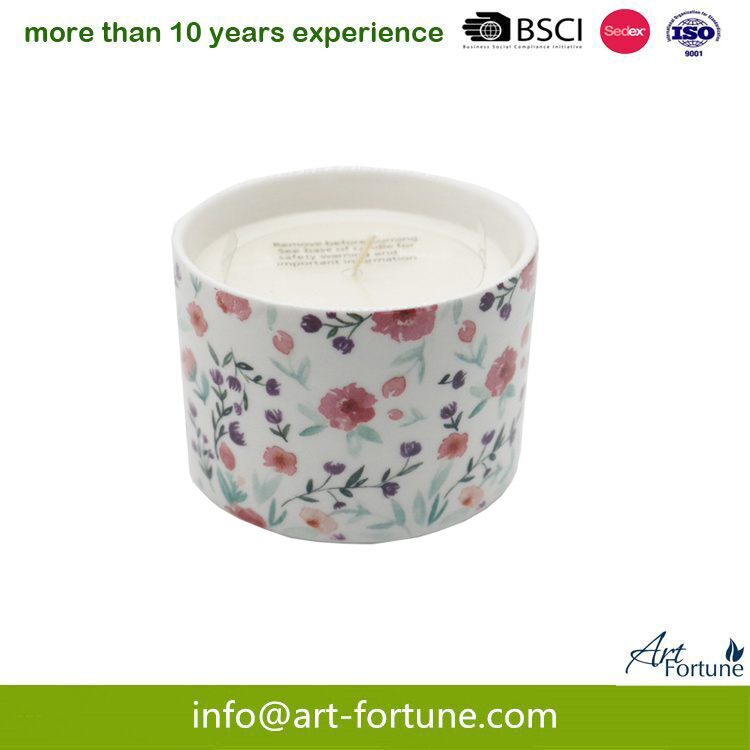 Scent Ceramic Candle with Flower Decal Paper for Home Decor