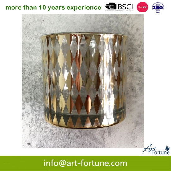 Glass Candle Holder with Outer Electroplated for Home Decoration