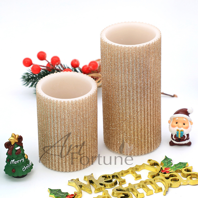 Festive Christmas LED Golden Glittering LED Pillar Candle