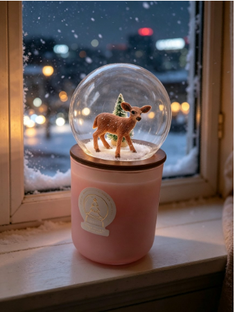 Christmas Scented Glass Candle with Snow Globe Lid