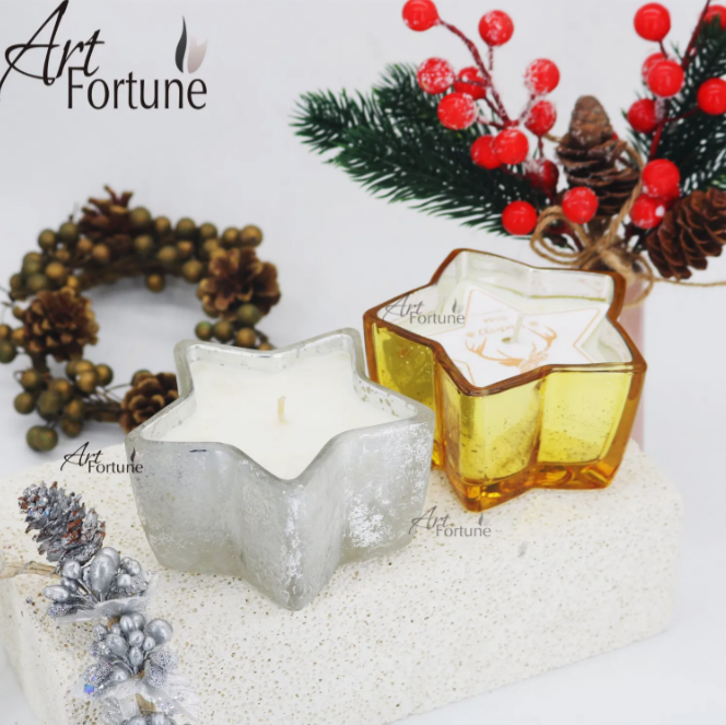 frosted and gold electroplated star shaped glass candle holders.PNG